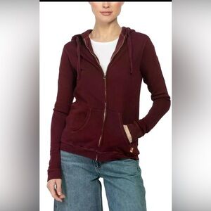 Freecity Lux Zip Up Hoodie Sweatshirt SZ L 3 Red Burgundy